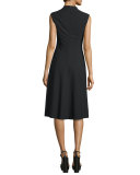 Sleeveless V-Neck Lace-Inset Dress, Black/Ivory/Yellow