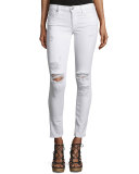 Halle Mid-Rise Super Skinny Ankle Jeans, True Destroyed White