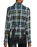 Fluid Tartan Plaid Silk Blouse, Green