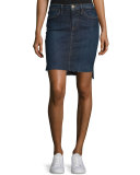 Le Staggered Denim Mini Skirt, Catamaran