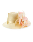Script Crown Rosette Hat, Cream