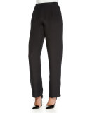 Silk Crepe Straight-Leg Pants, Petite