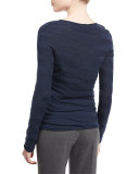 Long-Sleeve Zebra-Stripe Tee, Indigo Blue