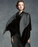 Asymmetric Velvet 3/4-Sleeve Poncho, Black, Plus Size