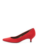 Poco Suede Kitten-Heel Pump, Pomodoro