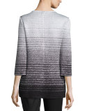 Metallic Degrade Peekaboo 3/4-Sleeve Tunic, Caviar/Gray/Silver