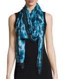 Wild Rose Brushstroke-Print Scarf, Navy
