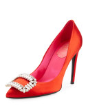 Sexy Choc Crystal-Buckle Pump, Red