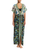 Floral-Print Long Caftan Coverup
