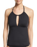 Island Goddess High-Neck Tankini Swim Top, Black