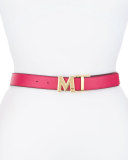 Reversible Logo Belt, Cognac/Hot Pink