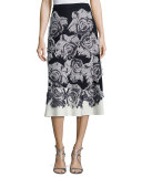 Nadia Rose-Print Flared Midi Skirt, Frost/Navy