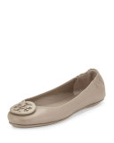 Minnie Leather Logo Travel Flat, French Gray