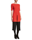 Ratana Knit Bateau-Neck Half-Sleeve Top, Red