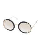 Beverly Round Swarovski® Sunglasses, Black/White