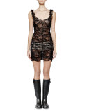 Sleeveless Metallic-Lace Ruched Dress, Black