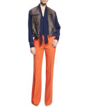 Chase Multipattern Wool-Blend Bomber Jacket, Midnight/Brown