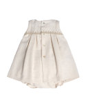 Sleeveless Pleated Shift Dress w/ Bloomers, Beige, Size 3M-3