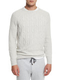 Cashmere Cable-Knit Crewneck Sweater, Fog