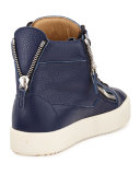 Men's Leather High-Top Sneaker, Blue