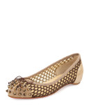 Mix Suede Knotted Red Sole Ballerina Flat, Beige 