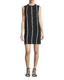 Sleeveless Striped Silk Shift Dress, Black/White