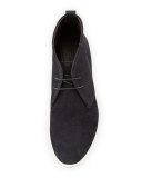 Perforated Suede Rubber-Sole Chukka Boot, Navy
