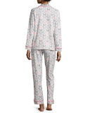 Butterfly-Print Classic Pajama Set, Black/Pink