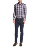 Yorkshire Plaid Sport Shirt, Navy/Pink