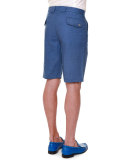 Flat-Front Cashmere Shorts, Blue