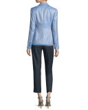 Double Flap-Pocket One-Button Blazer, Blue