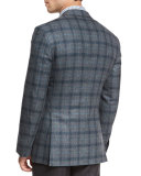 Plaid Two-Button Sport Coat, Gray/Green