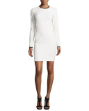 Long-Sleeve Jacquard Sheath Dress, Ivory