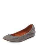 Metallic Beaded Ballerina Flat, Silver