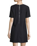 Short-Sleeve Metal-Stud Shift Dress, Black