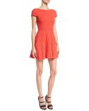 Shane Cap-Sleeve Skater Dress, Red