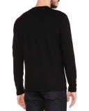 Tonal Herringbone Long-Sleeve Crewneck Sweater, Black