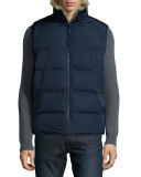 Rabbit Fur-Lined Vest, Navy