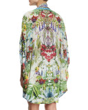 Open-Front Embellished Silk Cardigan/Cape Coverup, Exotic Hypnotic