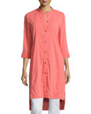 3/4-Sleeve Linen-Blend High-Low Dress