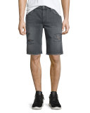 Eliott Distressed Denim Short, Dark Gray
