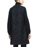 V-Neck Embellished Long Vest, Black