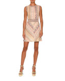 Striped-Trim Sleeveless A-Line Knit Dress, Gold