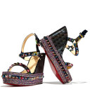 Cataclou Printed 120mm Wedge Red Sole Sandal, Multi