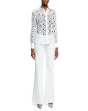 Button-Front Macrame Blouse, White