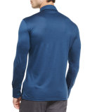 High-Performance Wool Long-Sleeve Polo Shirt, Aqua