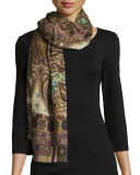 Dehli Paisley Cashmere & Silk Scarf, Brown