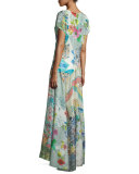 Leyla Short-Sleeve Printed Maxi Dress 