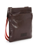 Smooth Leather Messenger Bag, Dark Brown