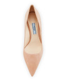 Suede Comma-Heel Pointed-Toe Pump, Nudo